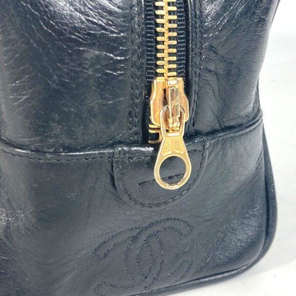 CHANEL vintage Bicolole Clutch Bag Makeup Pouch Cosmetics Pouch Leather Black - Picture 5 of 13